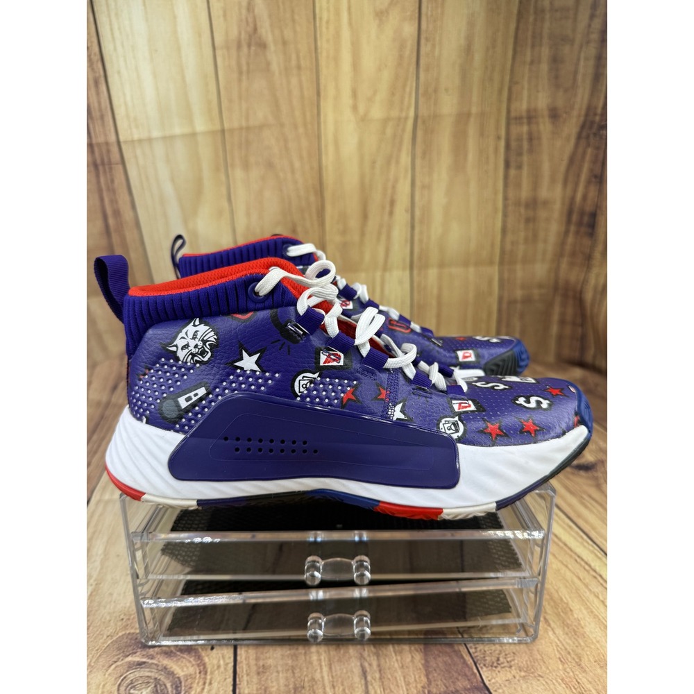 Adidas Dame 5 Damian Lillard Purple Red PDX Graphic Basketball Shoes kids 4.5